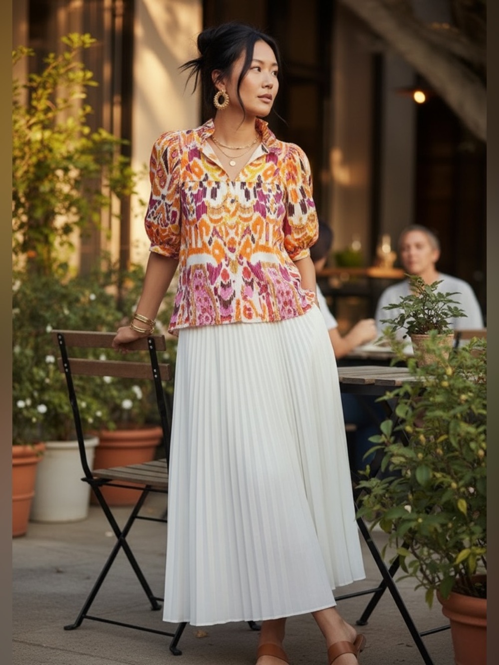 Jade Colorful Pattern Balloon Sleeve Lined Maximalist Luxury Festival Blouse